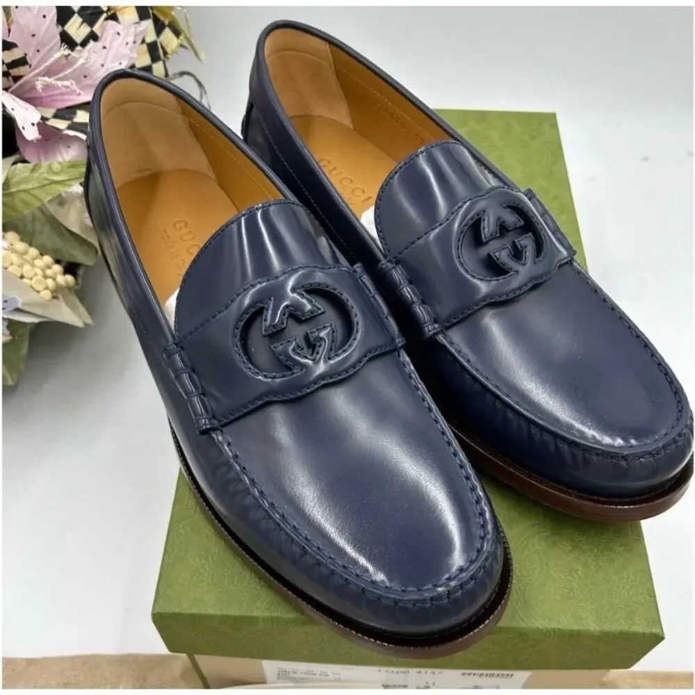 Men’s Gucci interlocking GG leather loafers size 11 made in Italy - Picture 1 of 11